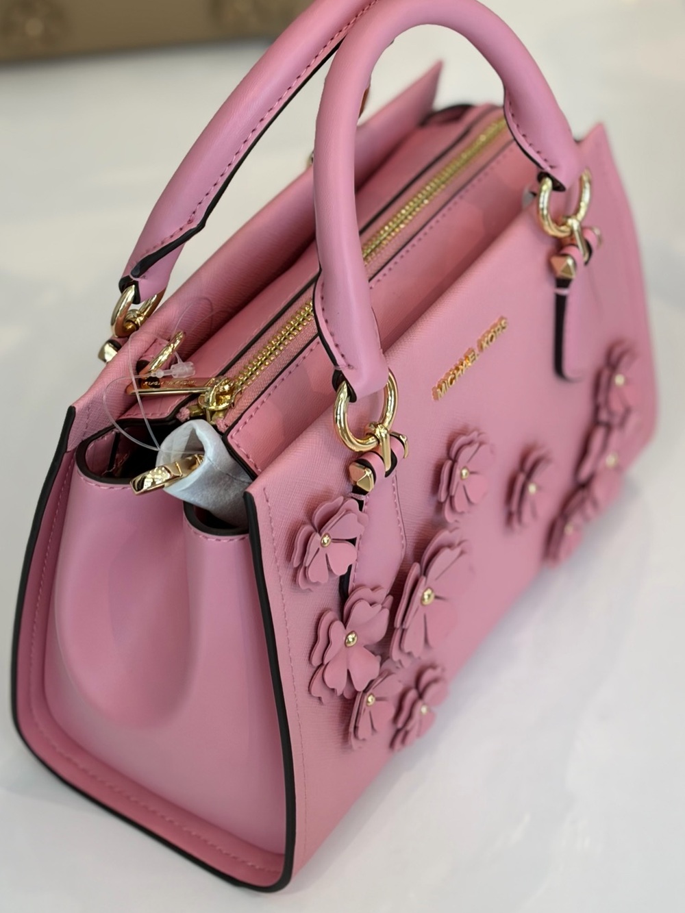 MICHAEL KORS Marilyn Small Floral Embellished Satchel Carnation - Picture 7 of 13